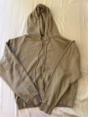 Brandy Melville Neutral Tan Zip-Up Hoodie